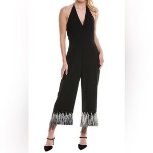 Halston Heritage Black Jumpsuit with Feather Detail